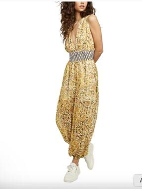 Free People Maria's Sleeveless Plunge Neck Jumpsuit Sz SM